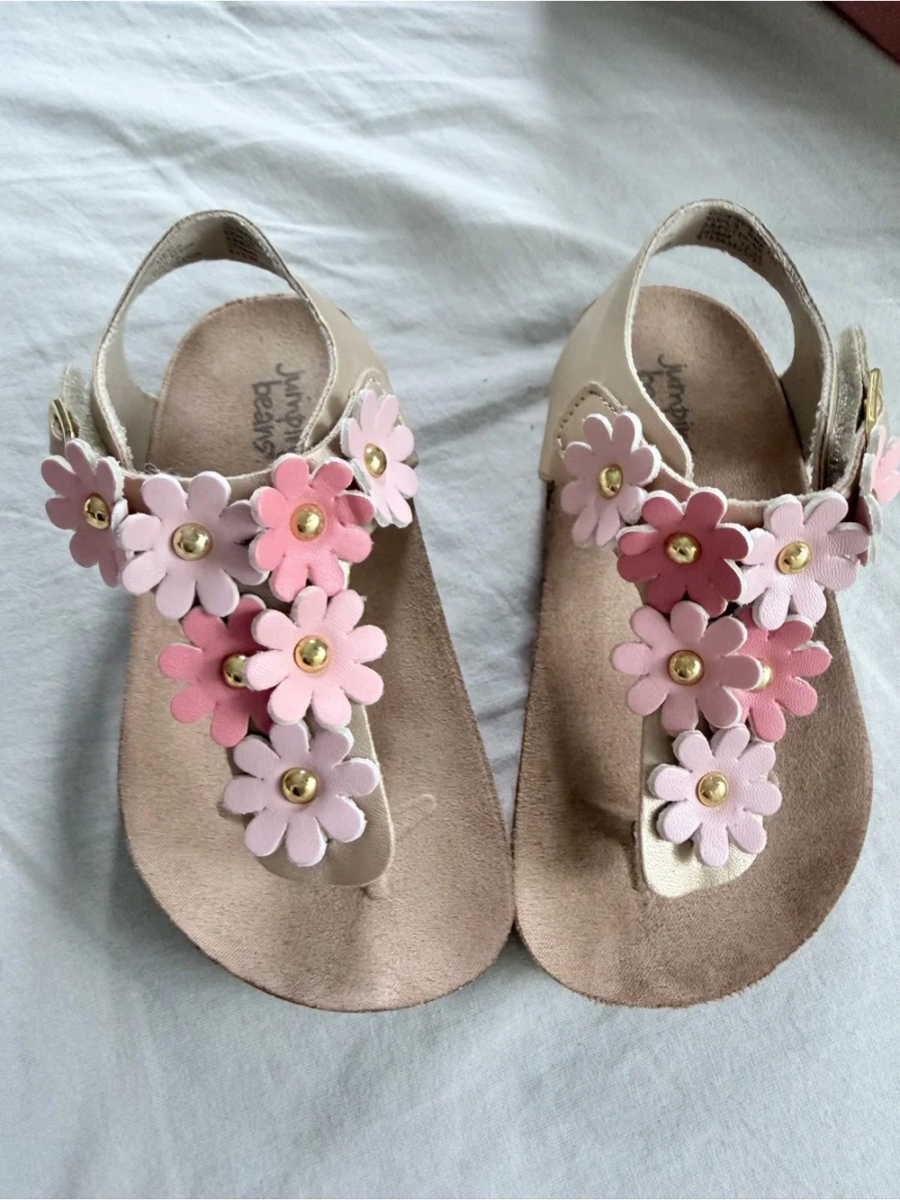 Kids size 7 Floral T-Strap Sandals - Pink & Blush